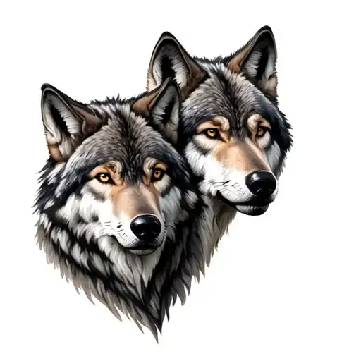 brother bond, hyper realistic symbolism style featuring wolf  tattoo design idea