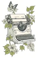 typewriter with wildflowers and ivy growing out of it tattoo design idea