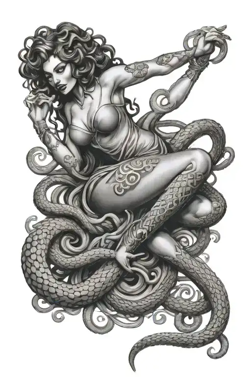 Medusa pin up girl full body tattoo design idea