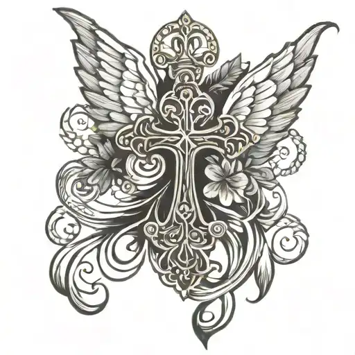 Shamrock shape outline Cross tattoo Anchor angel wings tattoo design idea