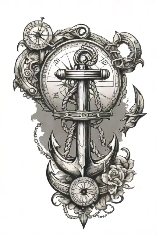 anchor and compass tattoo design idea