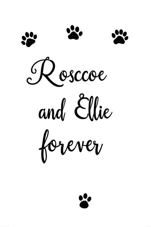 "Roscoe and Ellie Forever" paw prints tattoo design idea