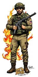 A Tattoo For my fallen brother Thats in the army "Love you brother Forever" With a Army ranger in taking gun fire tattoo design idea
