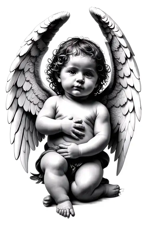 3 REALISTIC BABY ANGEL WITH WINGS tattoo design idea