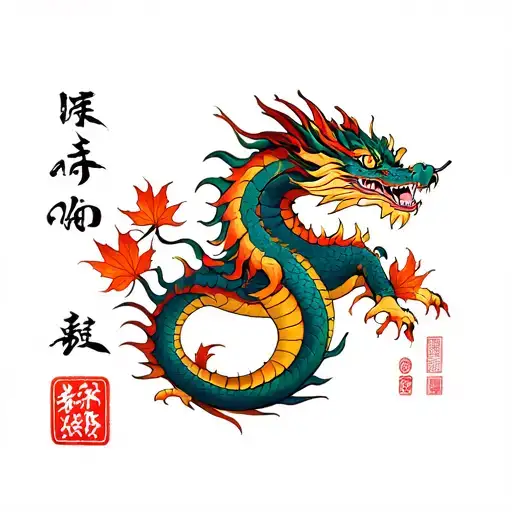 fall leaves dragon tattoo design idea