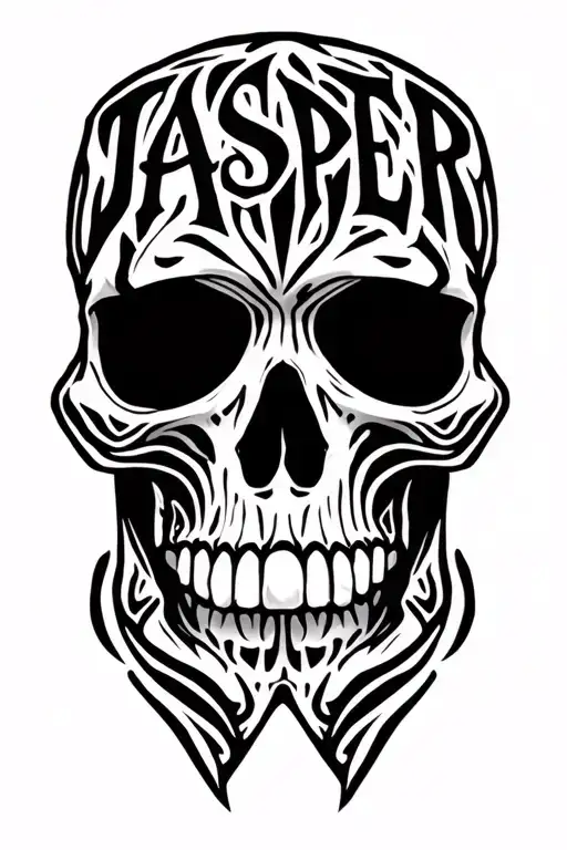 skull with the name jasper with a birth date of February 16 2010 tattoo design idea