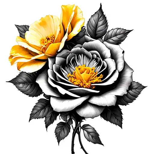 roses and yellow cosmo flower half sleeve  tattoo design idea