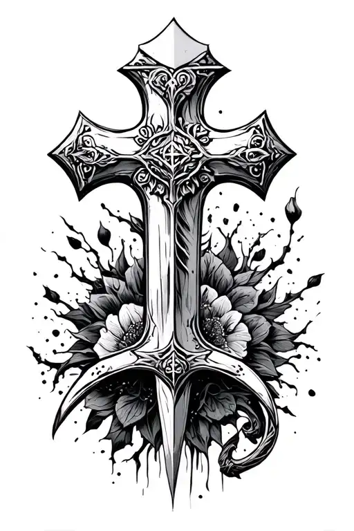 Cross hidden inside a sword tattoo design idea