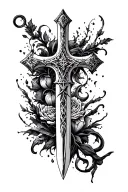 Cross hidden inside a sword tattoo design idea