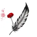 feather and red carnations tattoo design idea