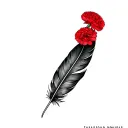 feather and red carnations tattoo design idea