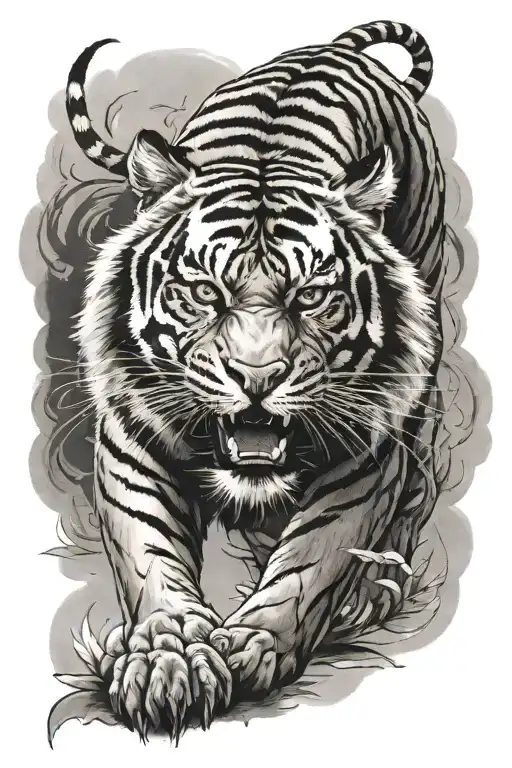 Asian tiger walking tattoo design idea