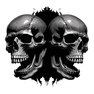Two Skulls joined from the back pulling away from each other with mouths opened tattoo design idea