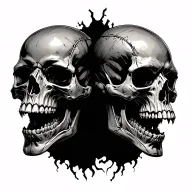 Two Skulls joined from the back pulling away from each other with mouths opened tattoo design idea