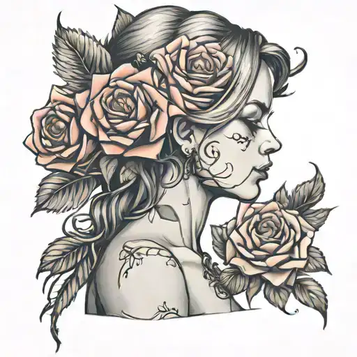 BDSM girl side profile roses wrapped tattoo design idea