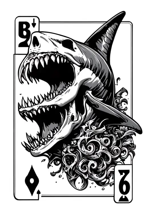 BO for Böhse Onkelz, Hannover 96, white shark, skull, cards from a card game tattoo design idea