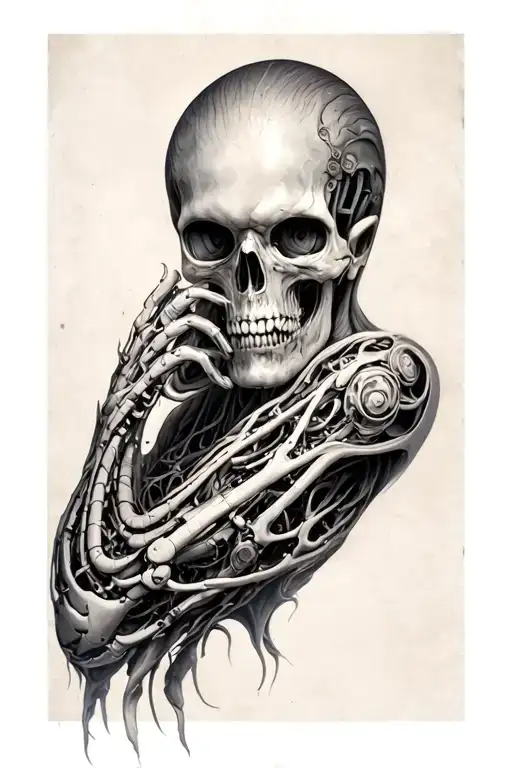 style hans rudy giger biomechanical sleeve, tattoo design idea