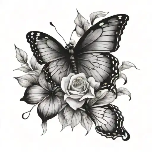 birth month flowers March, August, January and September with butterfly  tattoo design idea