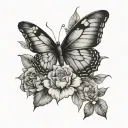 birth month flowers March, August, January and September with butterfly  tattoo design idea