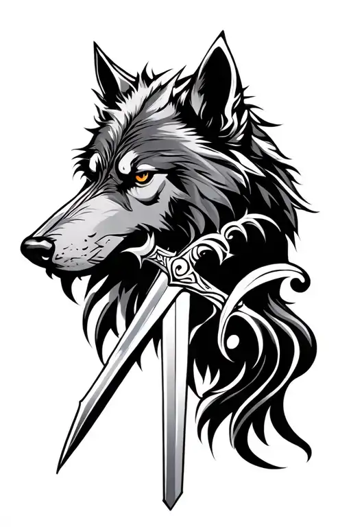 tribal wolf and sword piercing tattoo design idea