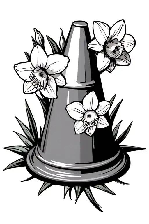traffic cone with narcissus flowers tattoo design idea