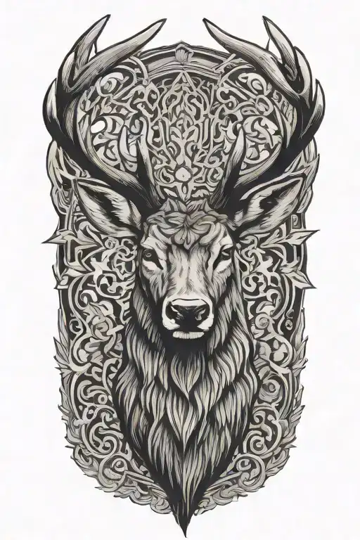 thick stag head with large antlers tattoo design idea