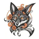 Black fox curled tattoo design idea