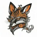 Black fox curled tattoo design idea