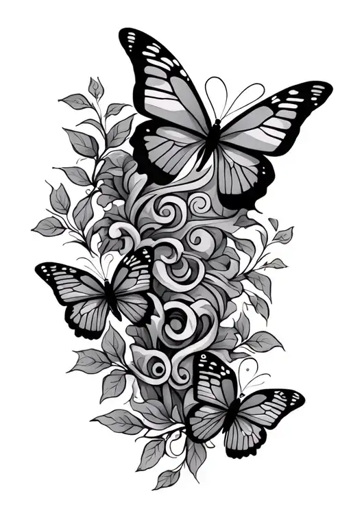 Polynesian tribal inspired featuring vine wrap and butterflies tattoo design idea