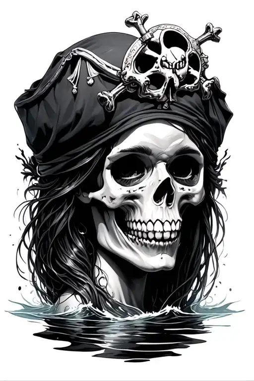 gothic evil siren beautiful drowning pirate skull tattoo design idea