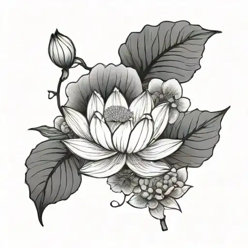 lotus japanamese cherry blossoms tattoo design idea