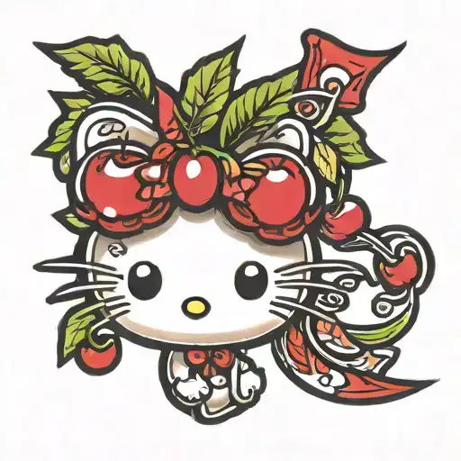 hello kitty cherry bow tattoo design idea