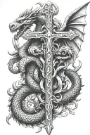 Caduceus with dragons instead of snakes and a helmet on a rifle instead of a staff tattoo design idea