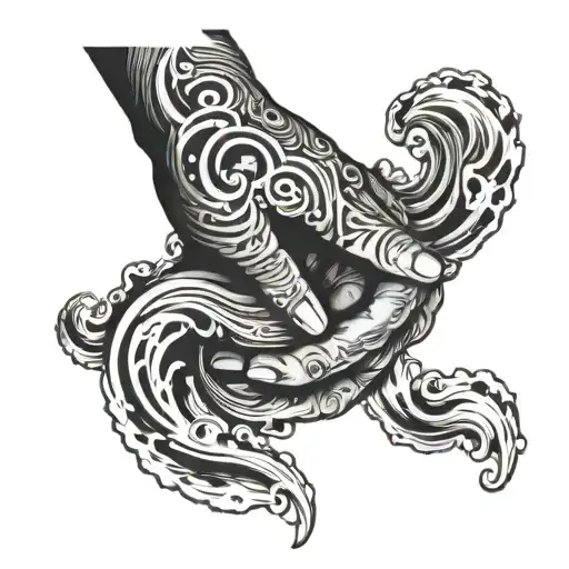 praying hands and water waves tattoo design idea