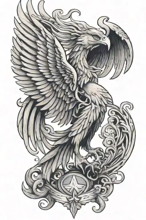 liver bird wings spread with a banner tattoo design idea