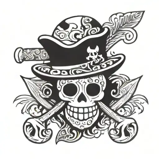 One Piece Straw Hat Jolly Roger in Maori style tattoo design idea