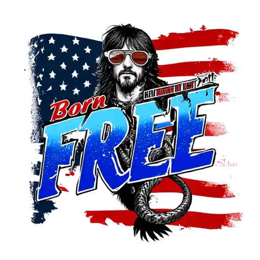 "Born Free" black & white American flag backround. Keystone light beer foreground in color with mullet & pit viper shades on.  tattoo design idea