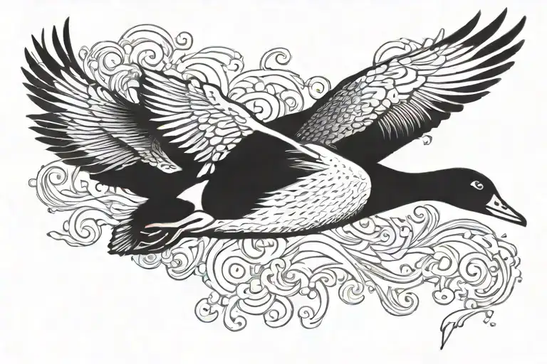 duck flying tattoo design idea