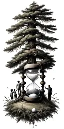 Pine forest wrap around and family tree and hour glass father with 3 kids and golf tattoo design idea