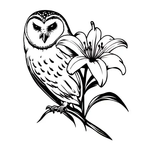 easterlily and barn owl  tattoo design idea
