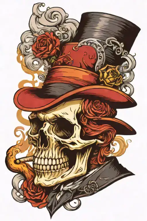 skull and tophat smoking a cigar tattoo design idea