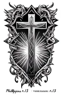 Philippians 4:13 and cross tattoo design featuring tattoo design idea