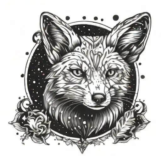 arctic fox space surrounded tattoo design idea