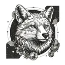 arctic fox space surrounded tattoo design idea