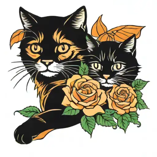 roses, 2 cat an orange and a  black  tattoo design idea