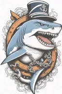 shark biting an anchor wearing a sailor hat tattoo design idea