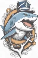 shark biting an anchor wearing a sailor hat tattoo design idea