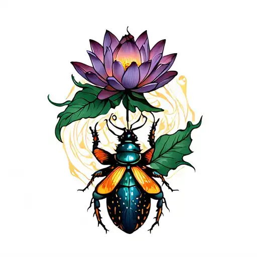 lotus and lightning bug surrounded by delicate tattoo design idea