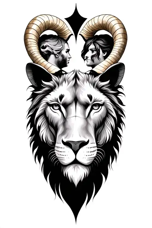 2 sons, Aries and Sagittarius, integrated to a Leo Father symbol tattoo design idea