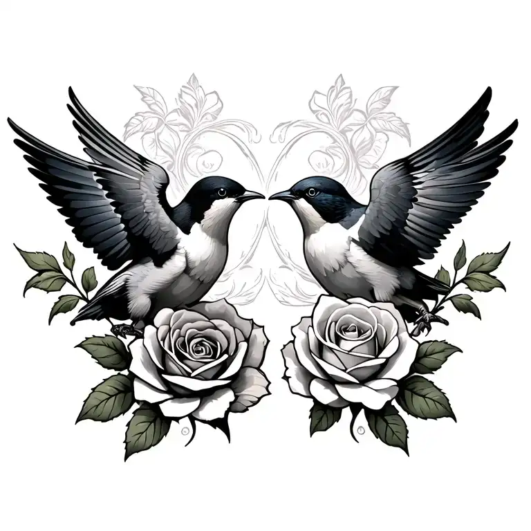 chest tattoo two swallows and irish rose tattoo design idea